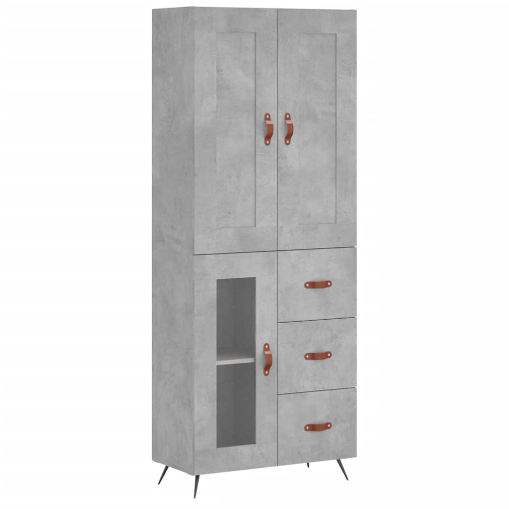 vidaXL 3 Door 3 Drawer Concrete Grey Highboard with Faux Leather Handle Image 2