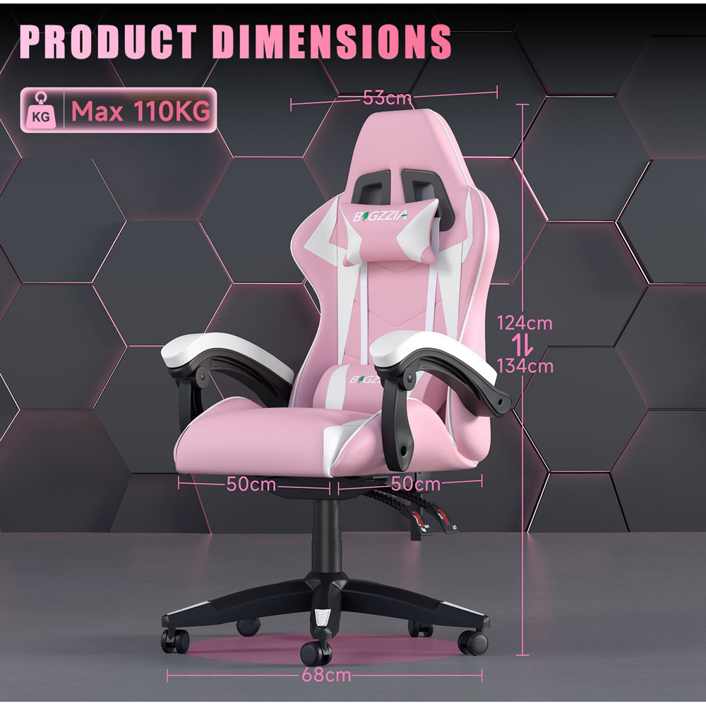 Rattrix Pink PU Leather Reclining High Back Gaming Chair with Headrest and Lumbar Support Image 8