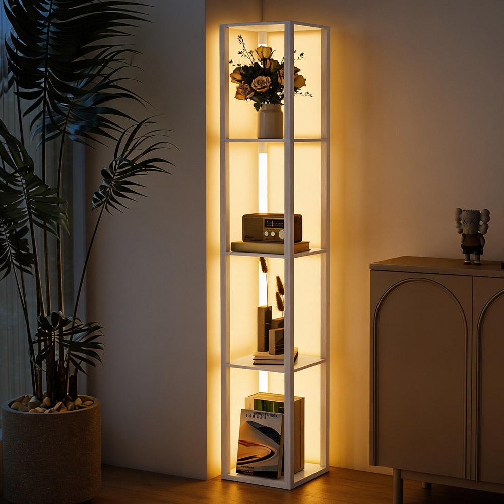 Portland 4 Shelf White LED Floor Lamp with Foot Switch Image 2
