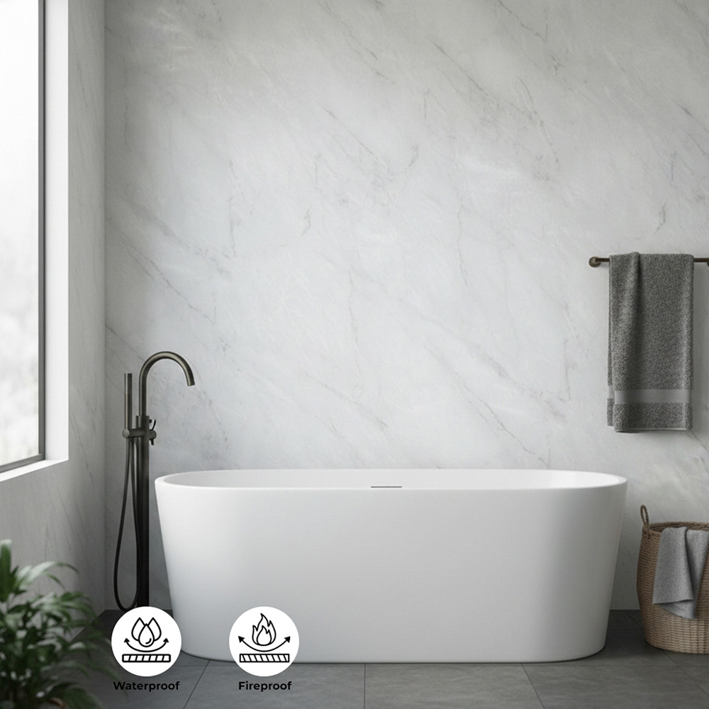 Britwall Light Grey Marble Matt Finish Shower Panel 2400 x 1000 x 10mm 3 Pack Image 4