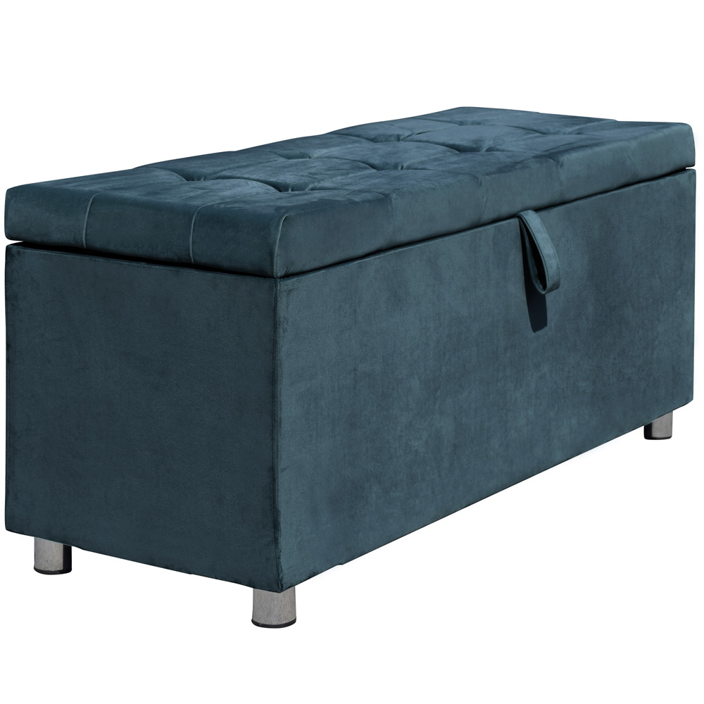 Brooklyn Blue Plush Velvet Ottoman Blanket Box Image 2