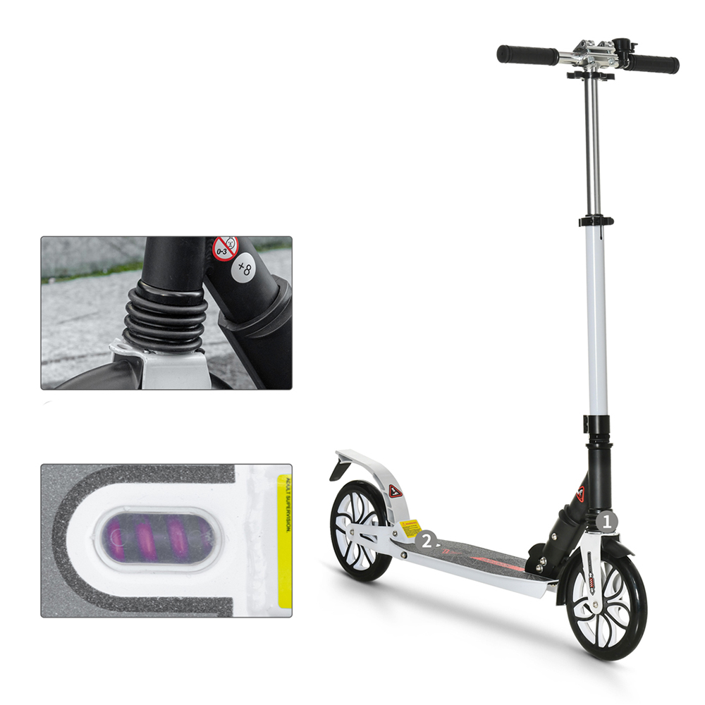 HOMCOM Kick Scooter with Adjustable Handlebars and Shock Absoprtion White and Black Image 4