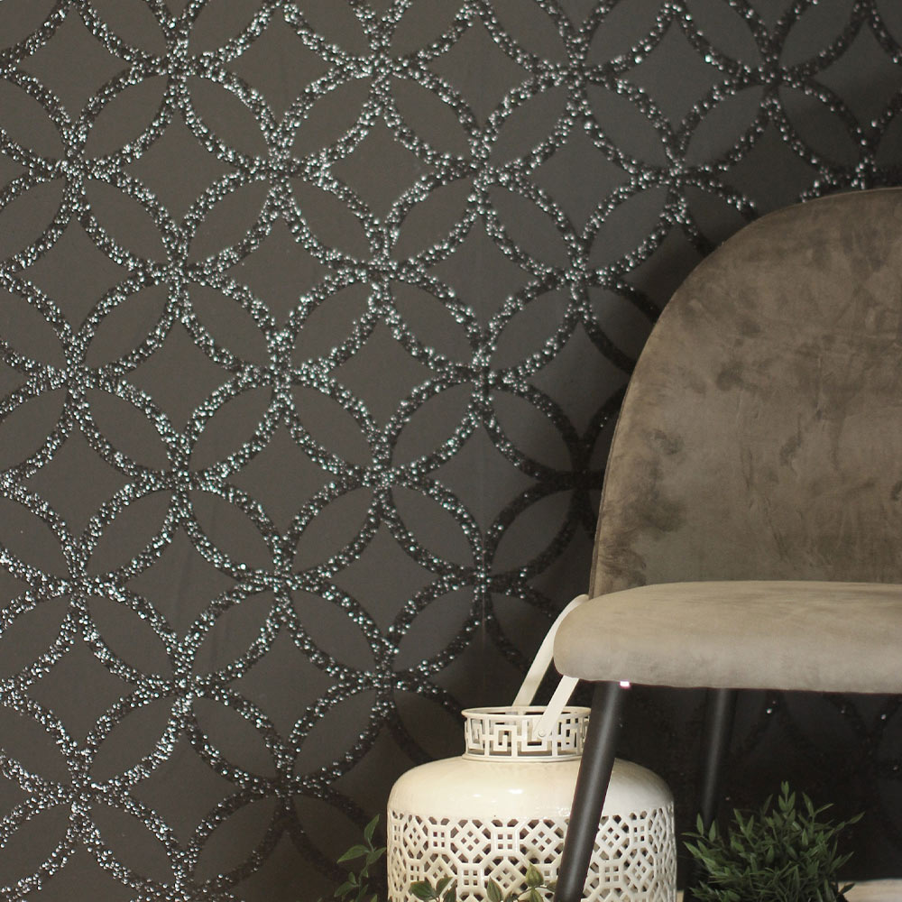 Arthouse Sequin Geometric Black Wallpaper Image 4