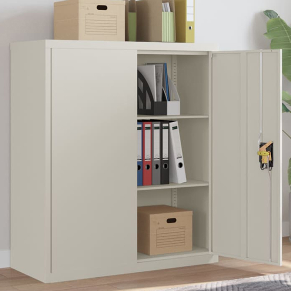 vidaXL 2 Door 3 Shelf White Powder Coated Steel Lockable File Cabinet Image 1