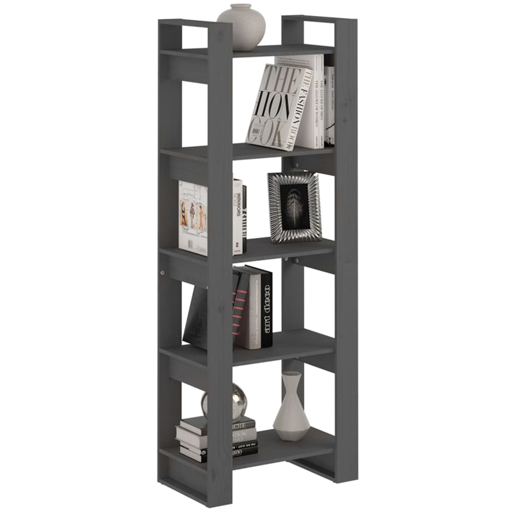 vidaXL 5 Shelf Grey Solid Wood Bookcase Image 5