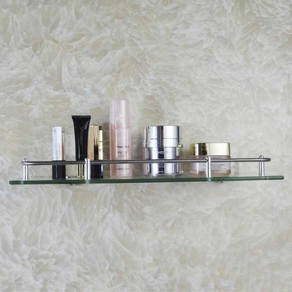 Living And Home WH0715 Silver Tempered Glass & Aluminium Wall Mounted Bathroom Shelf 60cm Image 2