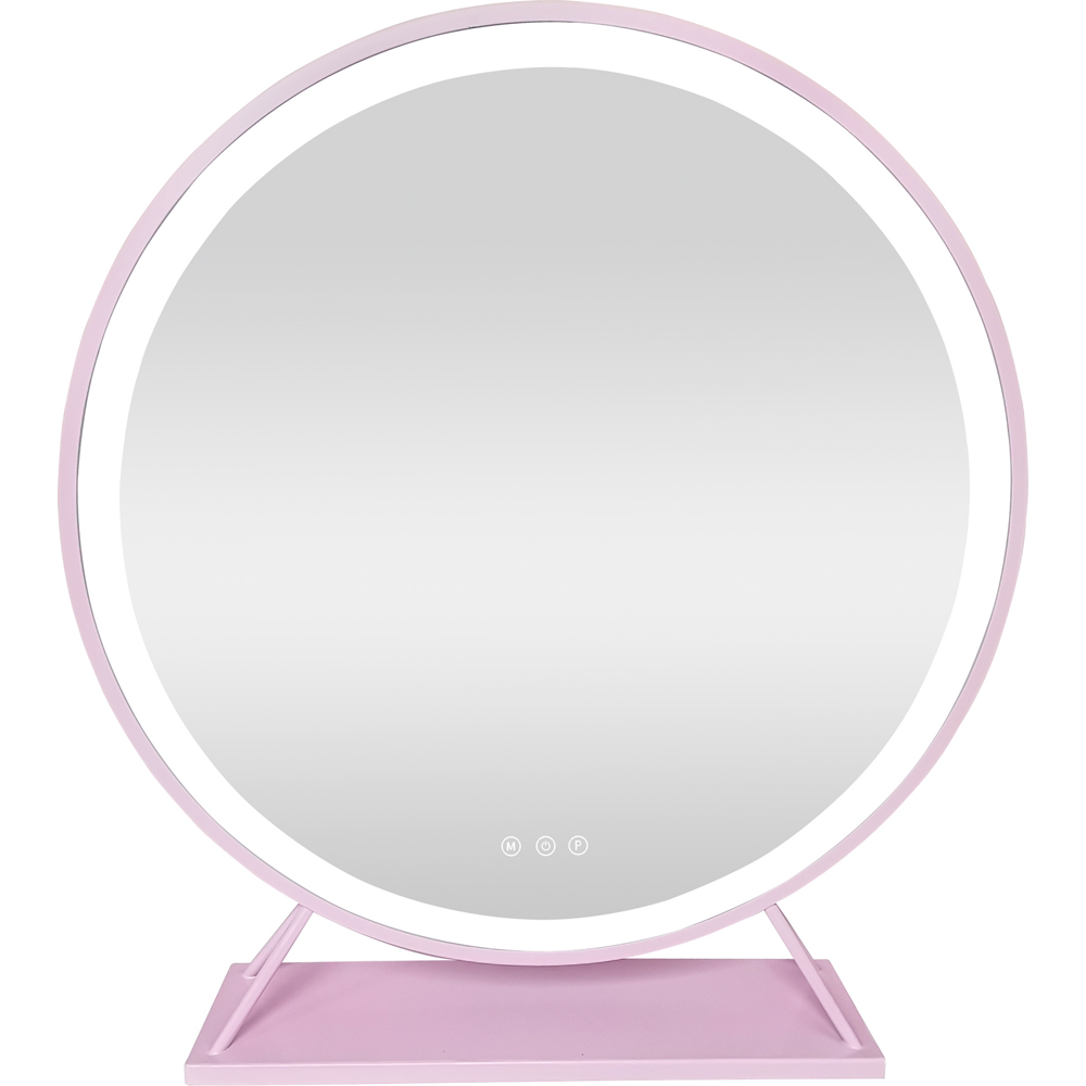 Round Standing Hollywood LED Mirror Pink Image 1