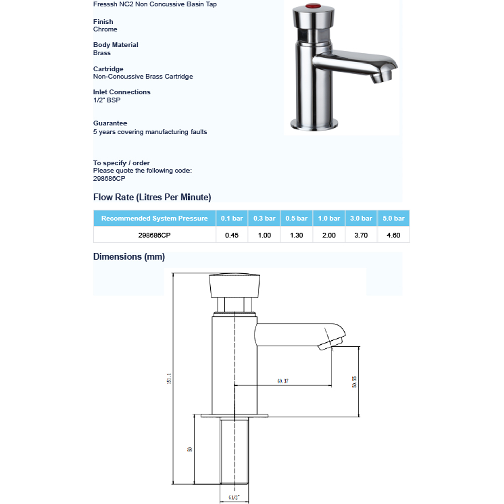 Fresssh NC2 Chrome Non Concussive Basin Tap Image 2