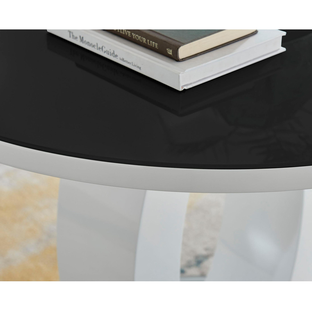 Furniturebox Lucia 4 Seater Black and White High Gloss and Glass Round Dining Table Image 4