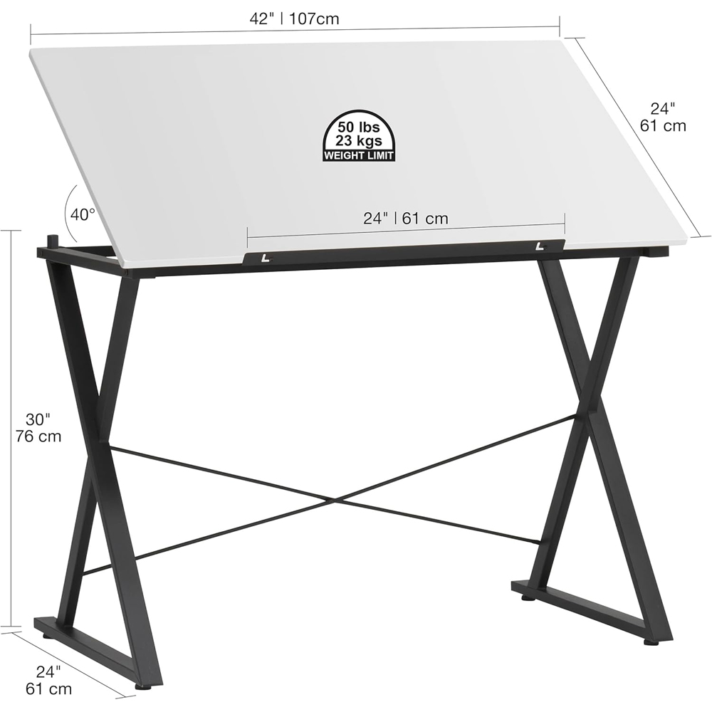 Sewing Online Axiom 13353 White and Black Adjustable Wide Drawing and Drafting Table Image 5