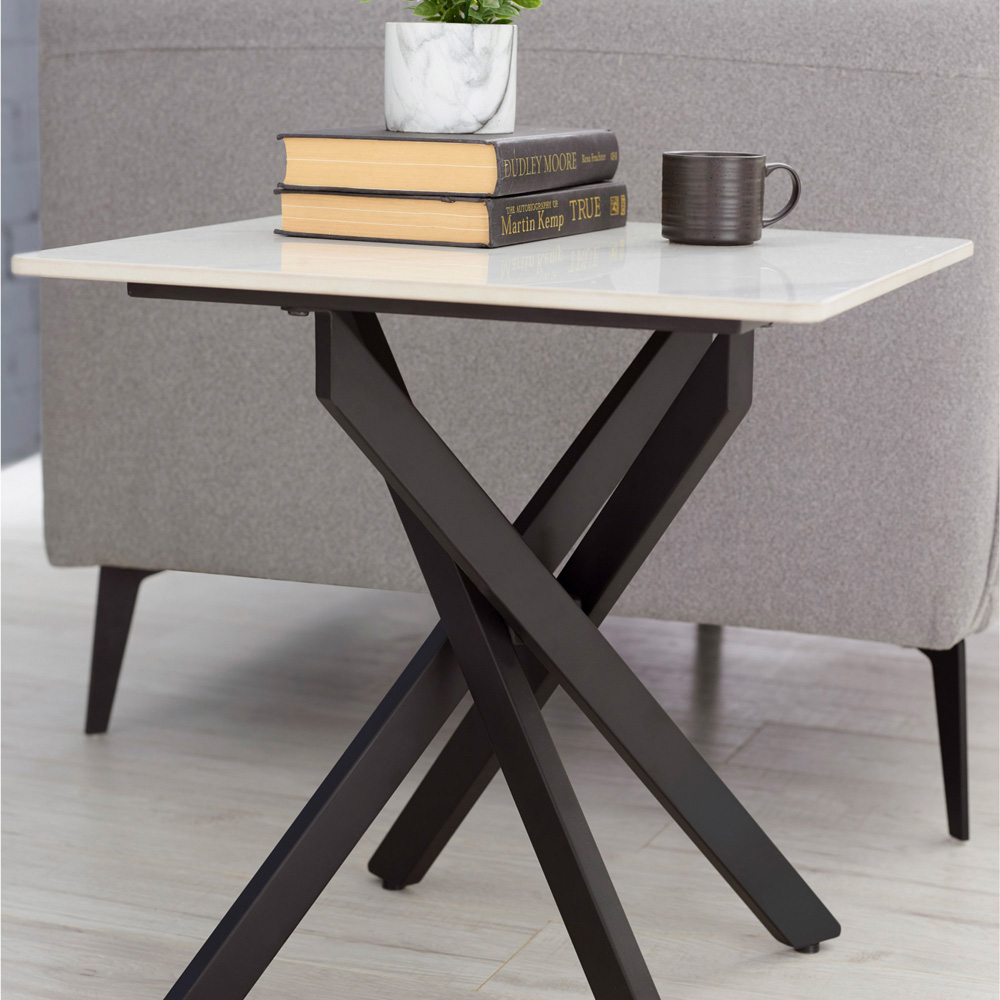 Julian Bowen Bradley White Marble Effect Lamp Table Image 7