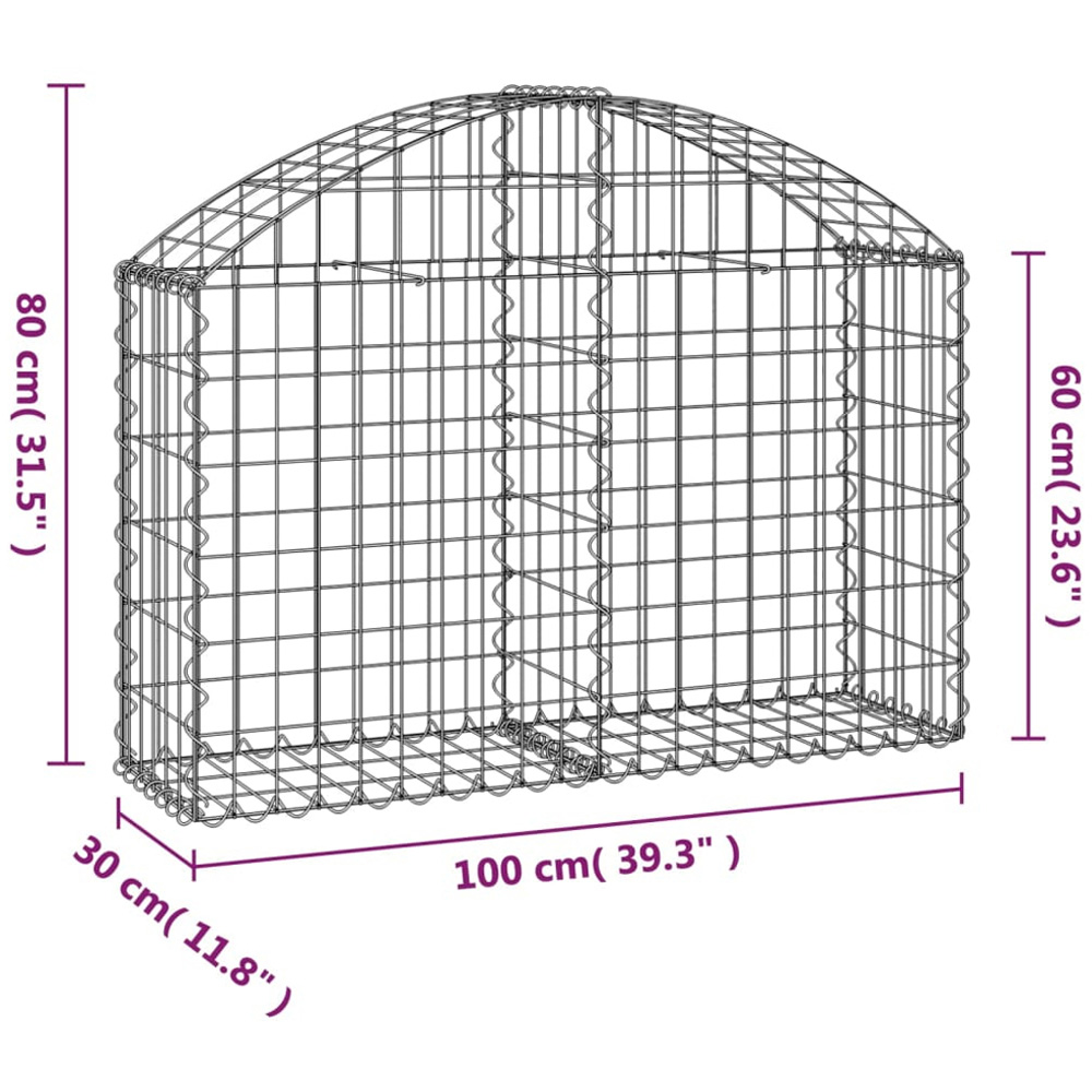 vidaXL Silver Galvanised Iron Arched Gabion Basket 100 x 30 x 60/80cm Image 4