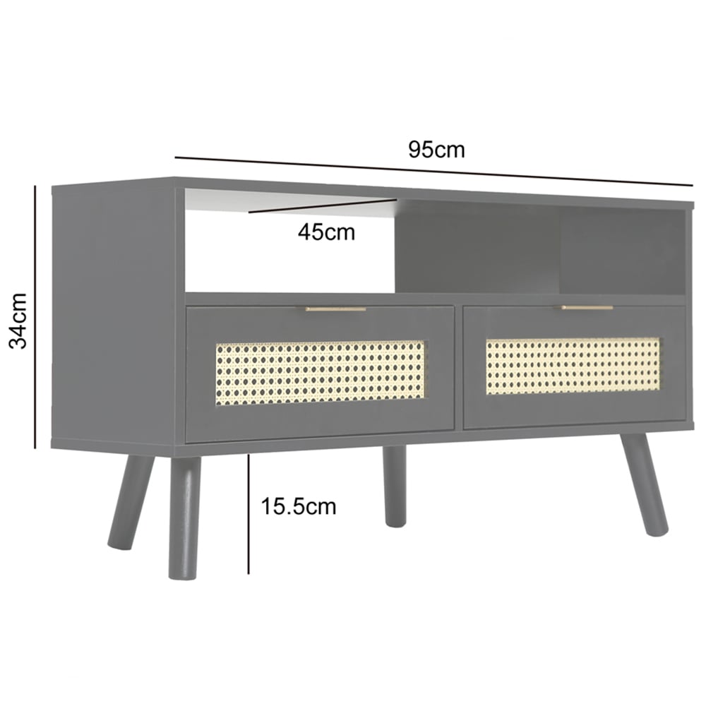 Craven 2 Drawer Single Shelf Black Corner TV Unit with Cane Front Image 6