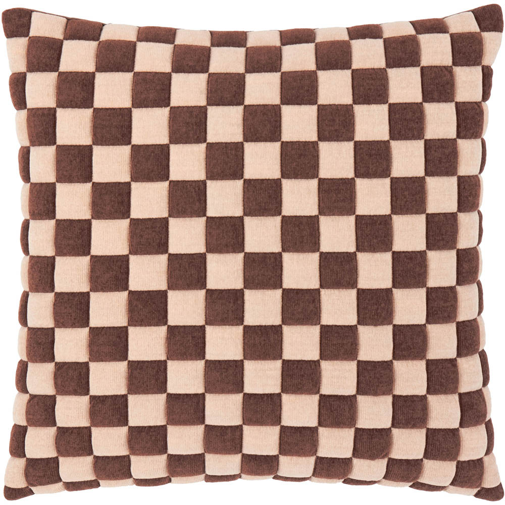Furn Softie Chocolate and Sand Checkerboard Quilted Reversible Cushion 50 x 50cm Image 1