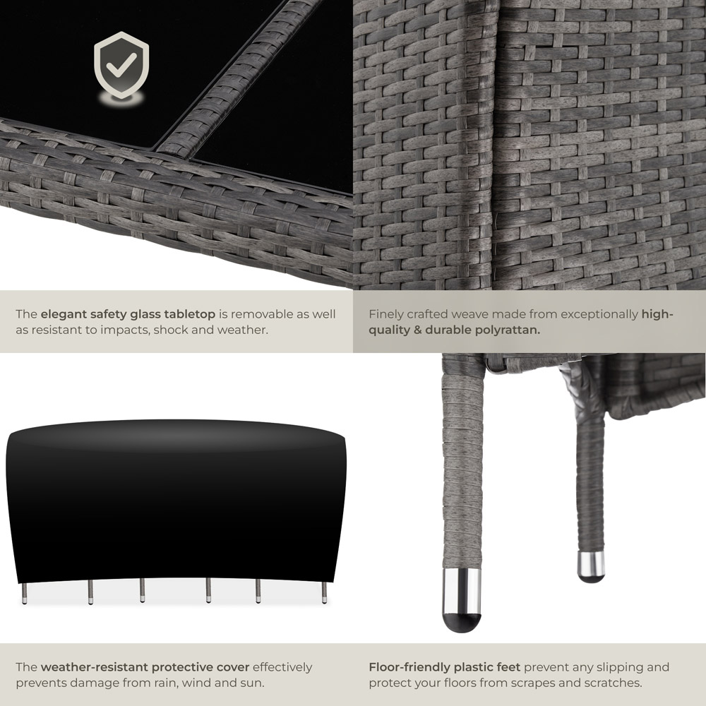 tectake Lisbon 6 Seater Rattan Garden Dining Set Grey and White Image 5