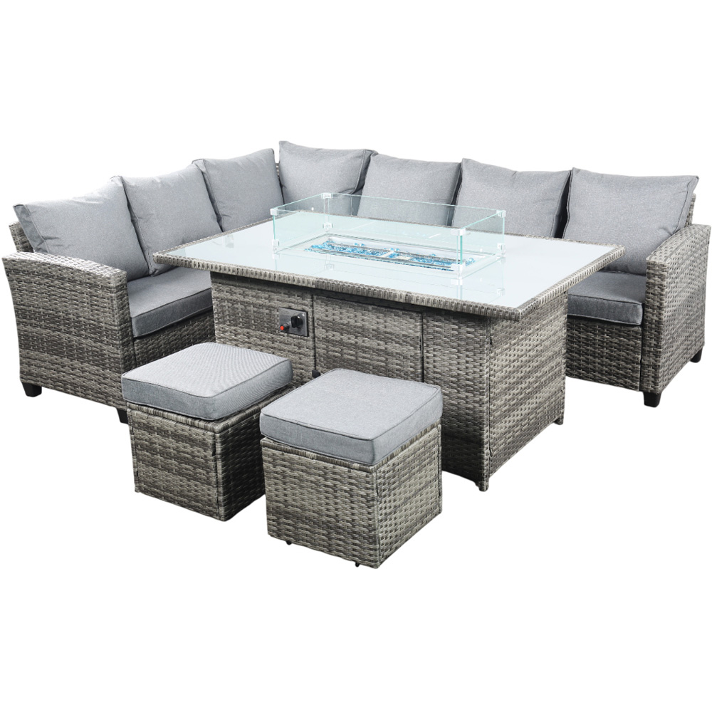 Outdoor Living The Conwy 8 Seater Gas Firepit Rattan Dining Set Dark Grey Image 4