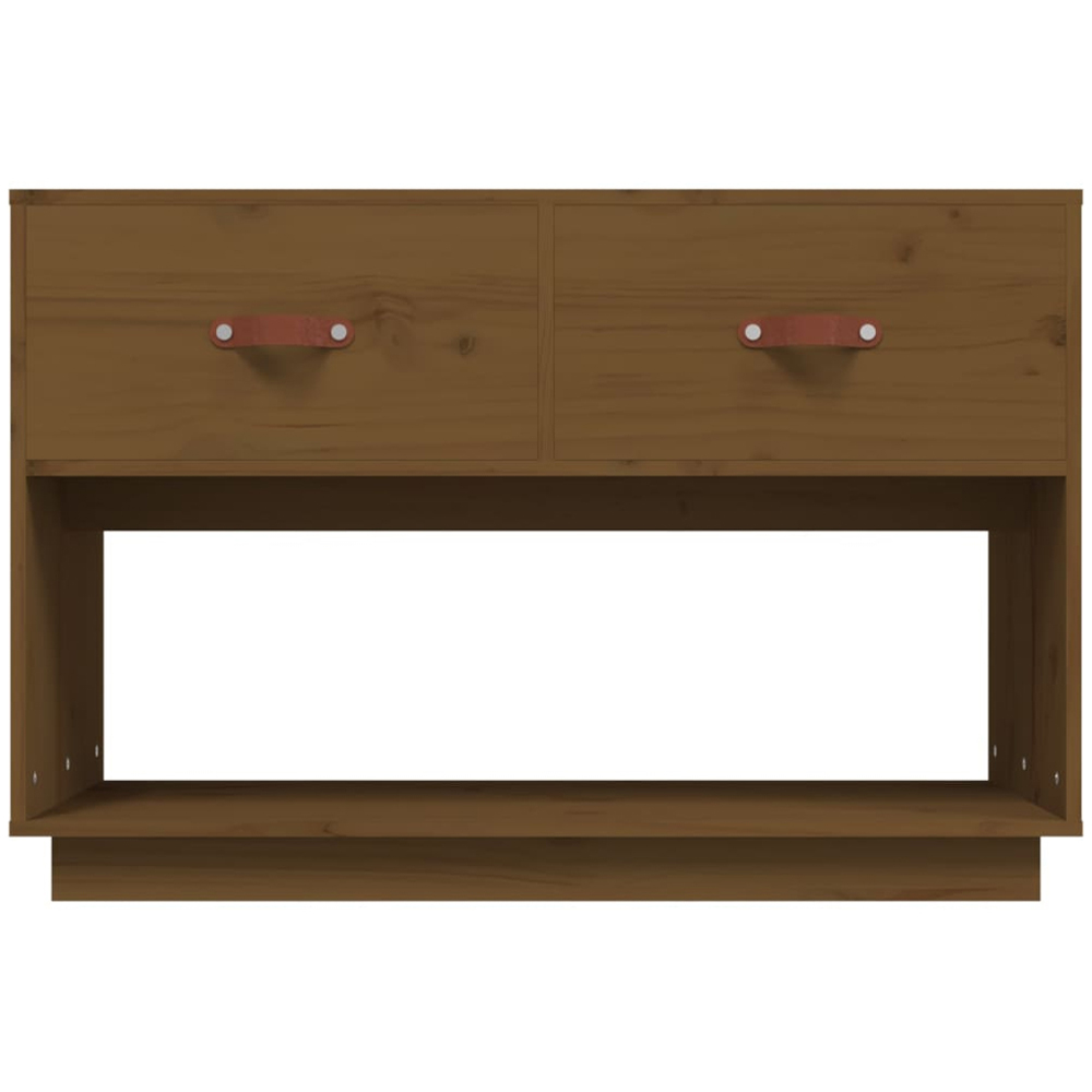 vidaXL 2 Drawer Single Open Shelf Honey Brown Solid Wood Pine TV Cabinet Image 6