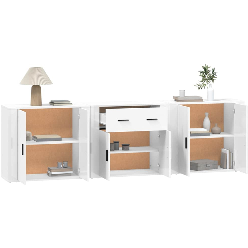 vidaXL 2 Door White Sideboard Set of 3 Image 4