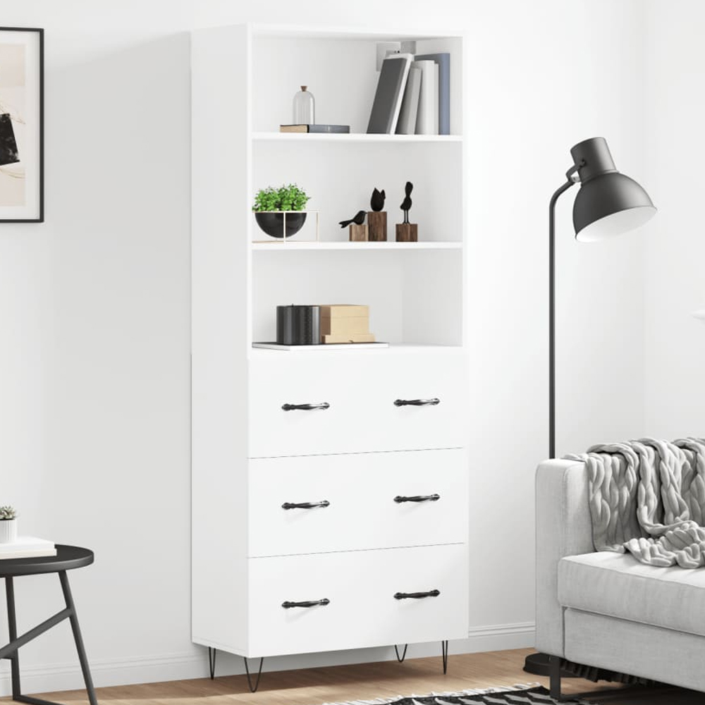 vidaXL 3 Drawer 3 Open Shelf White Highboard Image 1