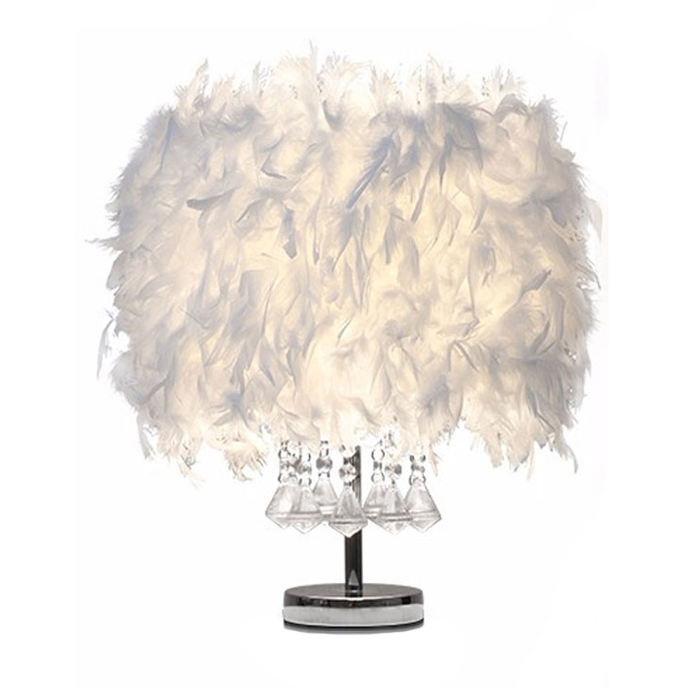 Living and Home LED Table Lamp with Transparent Crystals Feather Lampshade Image 1