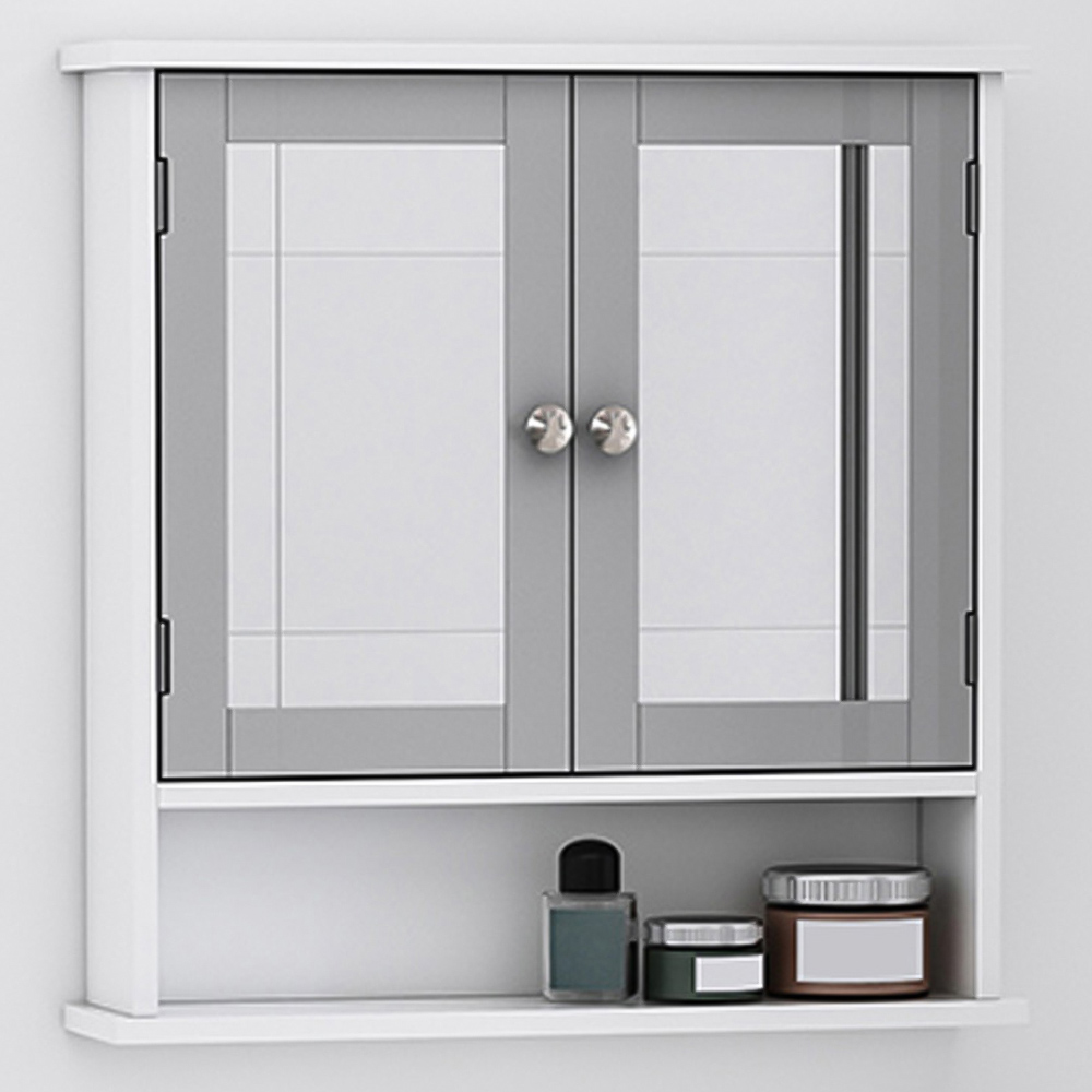 Kleankin White and Grey Mirror Bathroom Cabinet Image 1