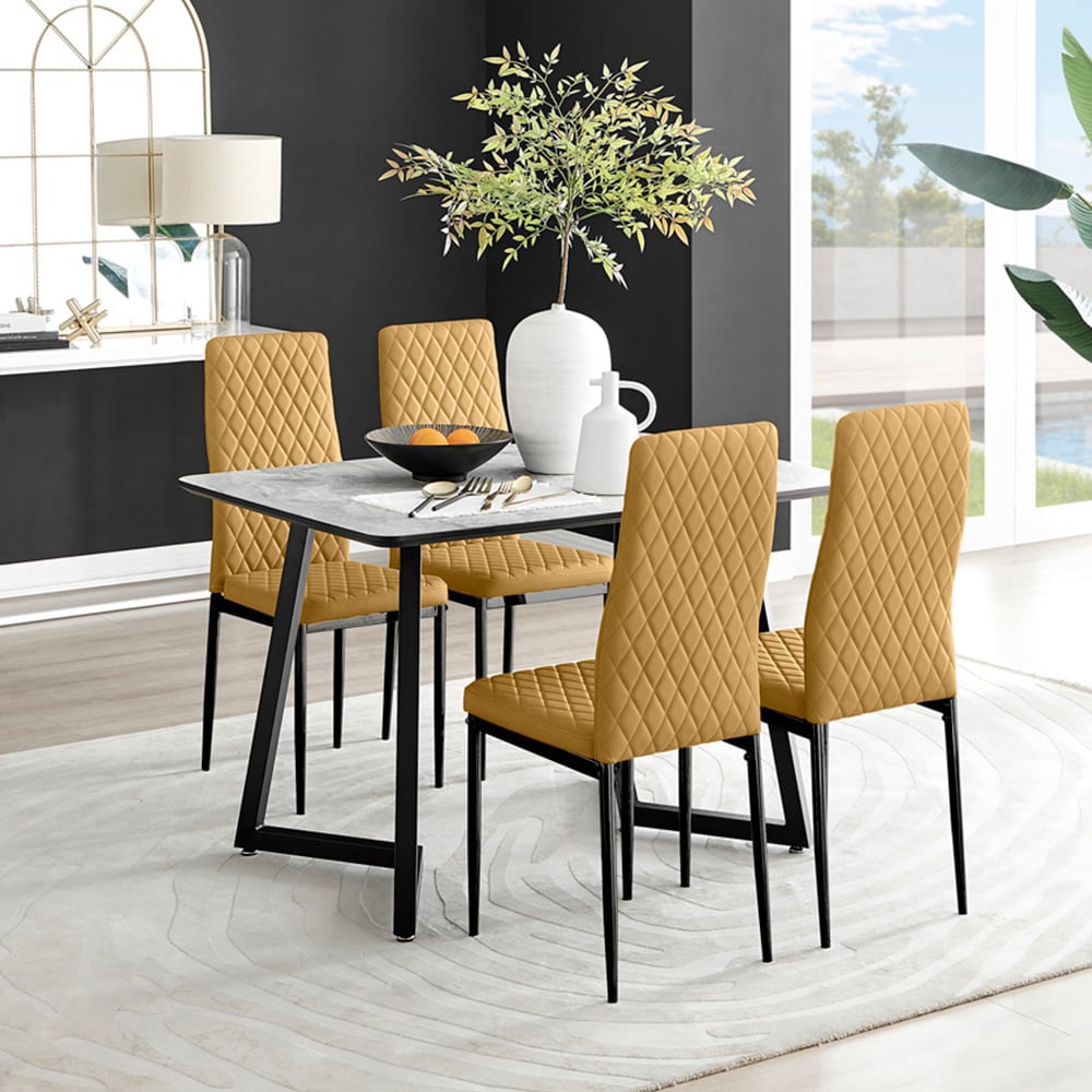 Furniturebox Copeland Valera Marble Effect 4 Seater Dining Set White Mustard Yellow and Black Image 9
