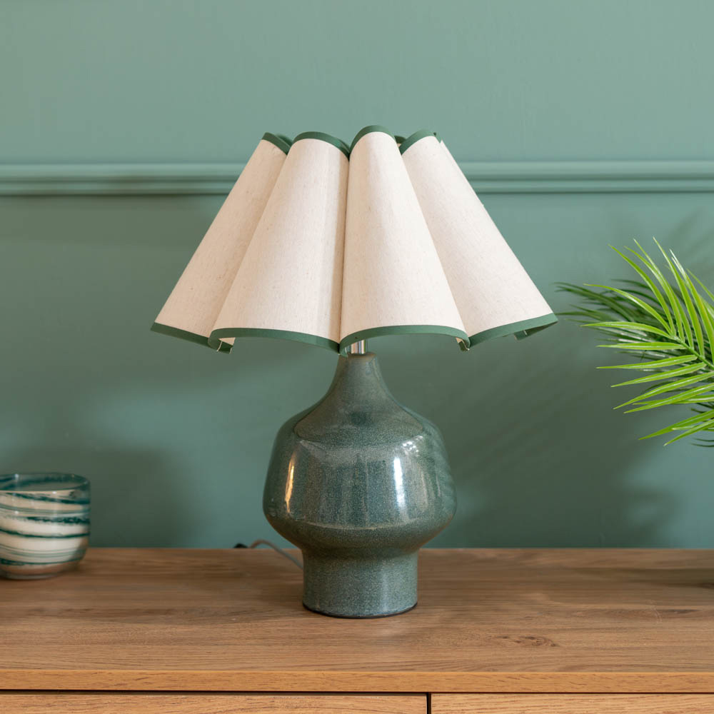 ValueLights Jamie Green and Natural Scallop Shade Ceramic LED Table Lamp Image 3