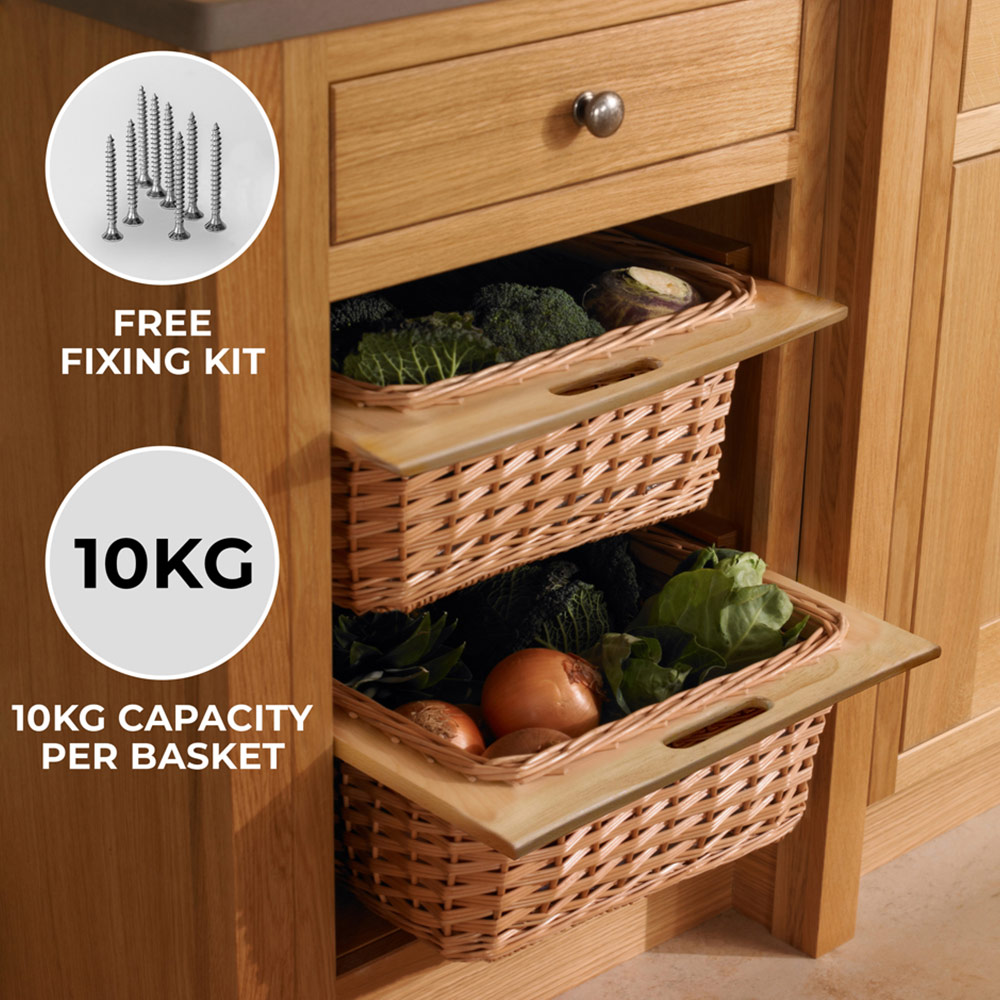Kukoo Brown Beech and Rattan Wicker Pull Out Kitchen Basket Image 4