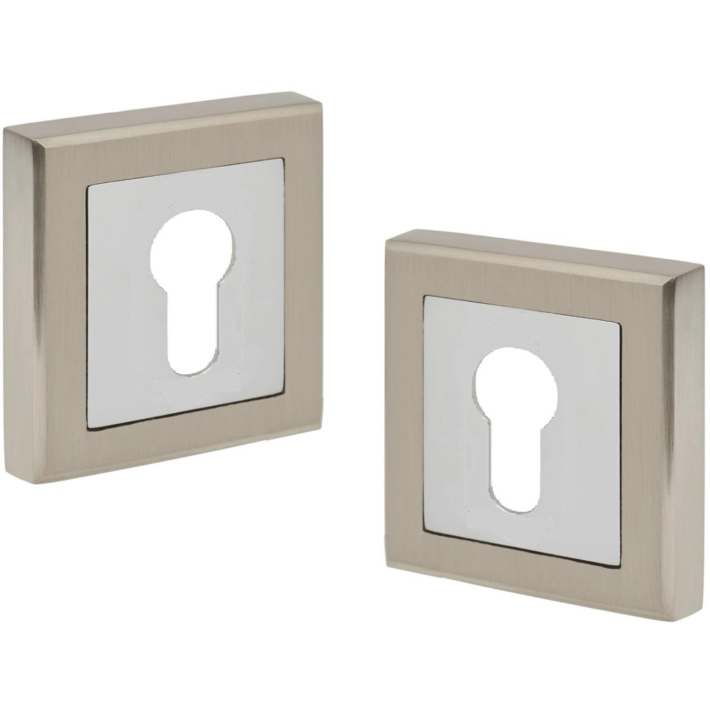 Golden Grace Satin Nickel and Polished Chrome Euro Square Rose Key Hole Image