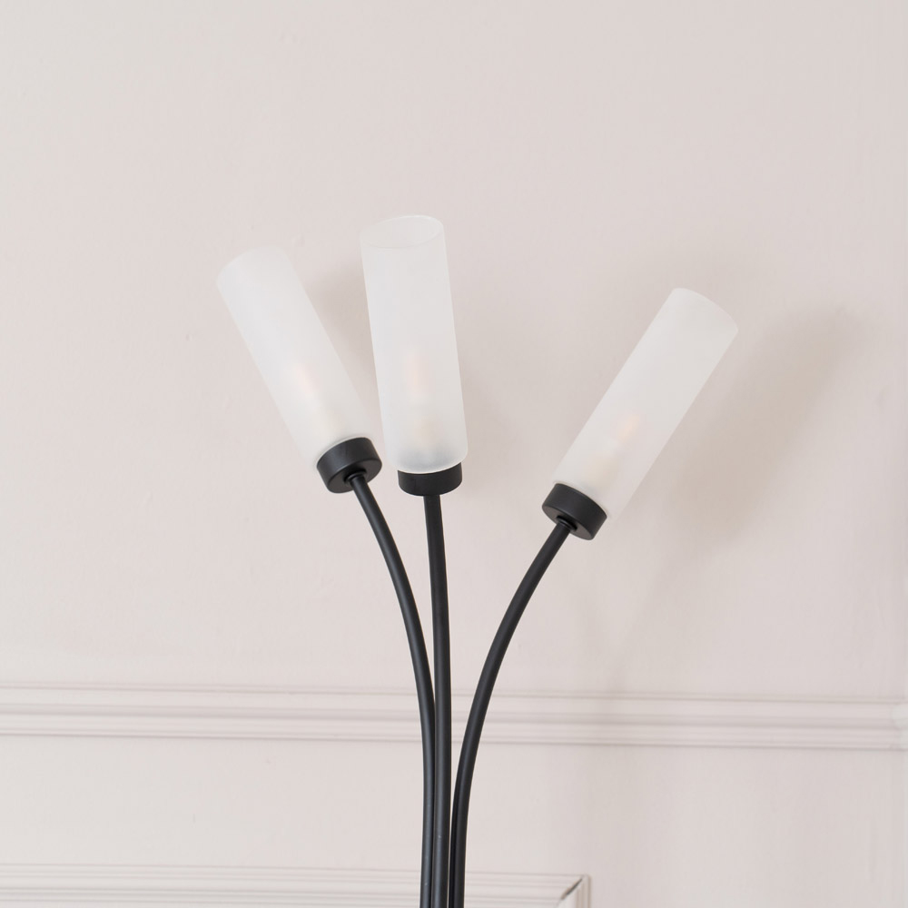 ValueLights Maya Matt Black 3 Way Curved Arm Reed Shaded Upright LED Floor Lamp Image 4