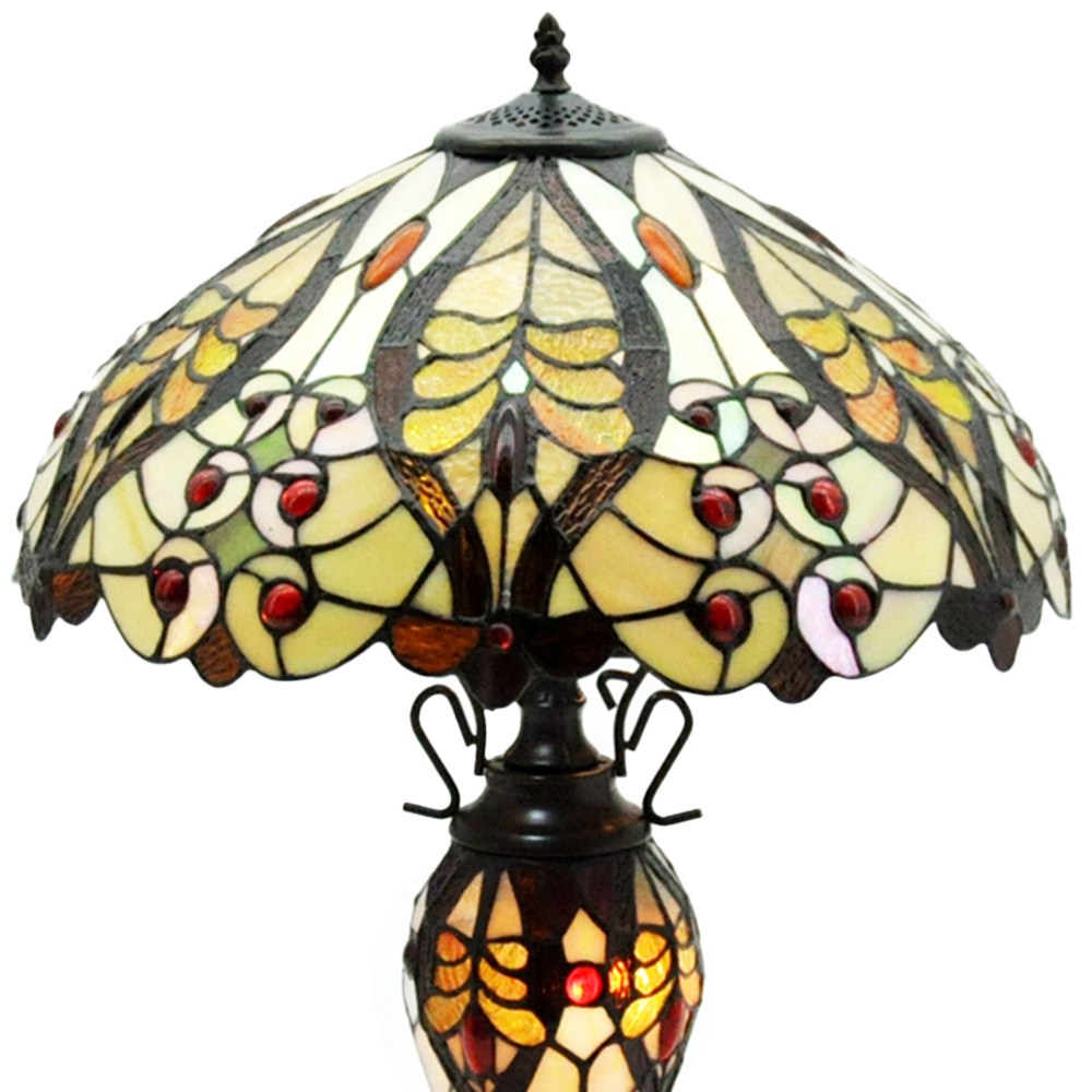 Acacia Home Tiffany Cream and Red Shade Double Table Lamp 45.7cm Image 2
