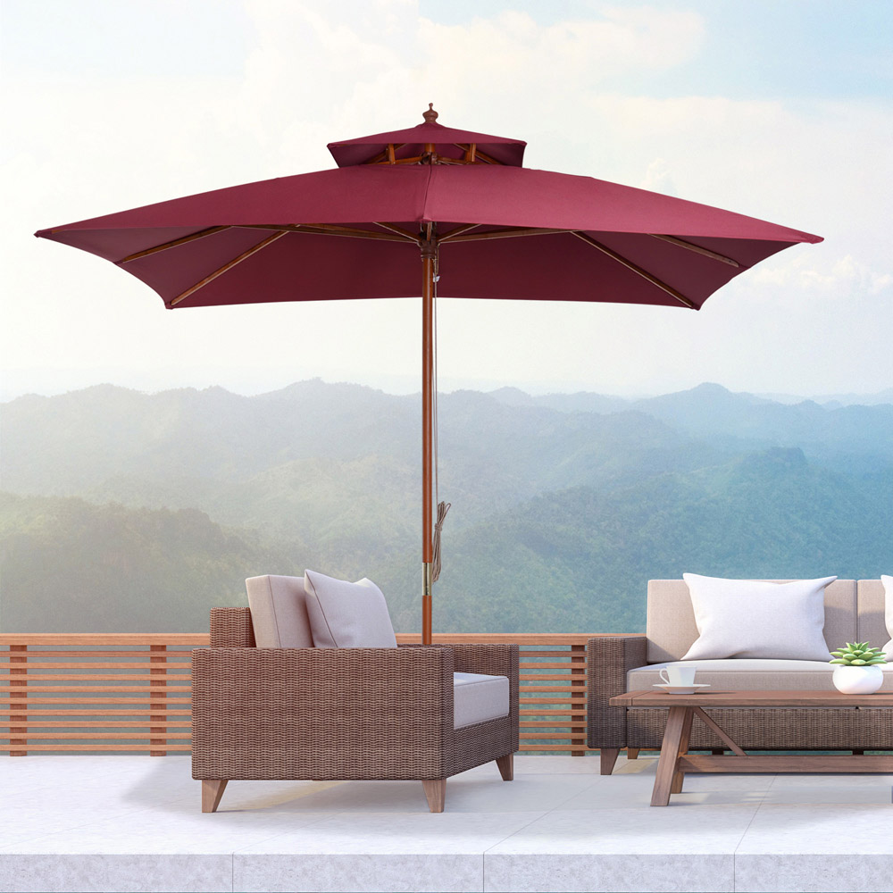 Outsunny Wine Red Bamboo Parasol 3m Image 2