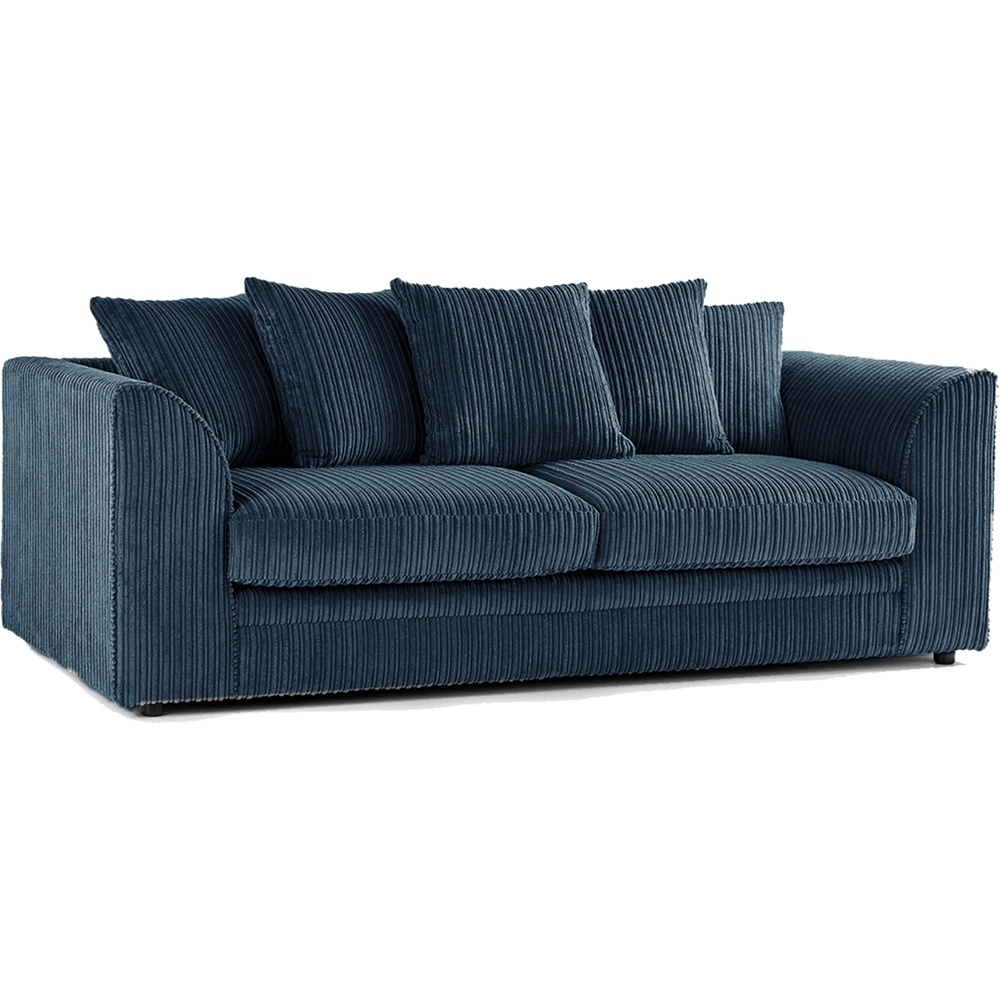 Luxor 3 Seater Navy Blue Jumbo Cord Scatter Back Sofa Image 2