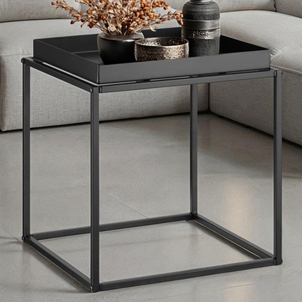 tectake Cambridge Single Shelf Black Bedside Table Image 1