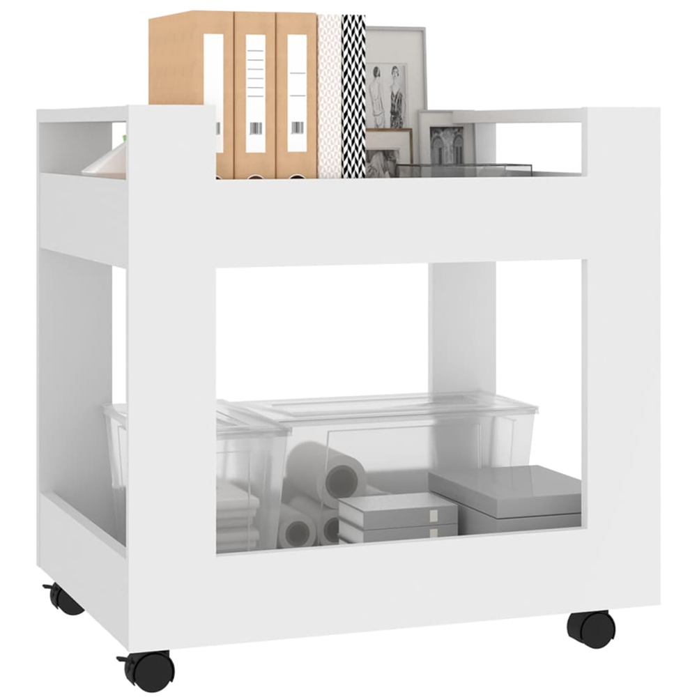 vidaXL 2 Shelf White Wooden Desk Trolley Image 3