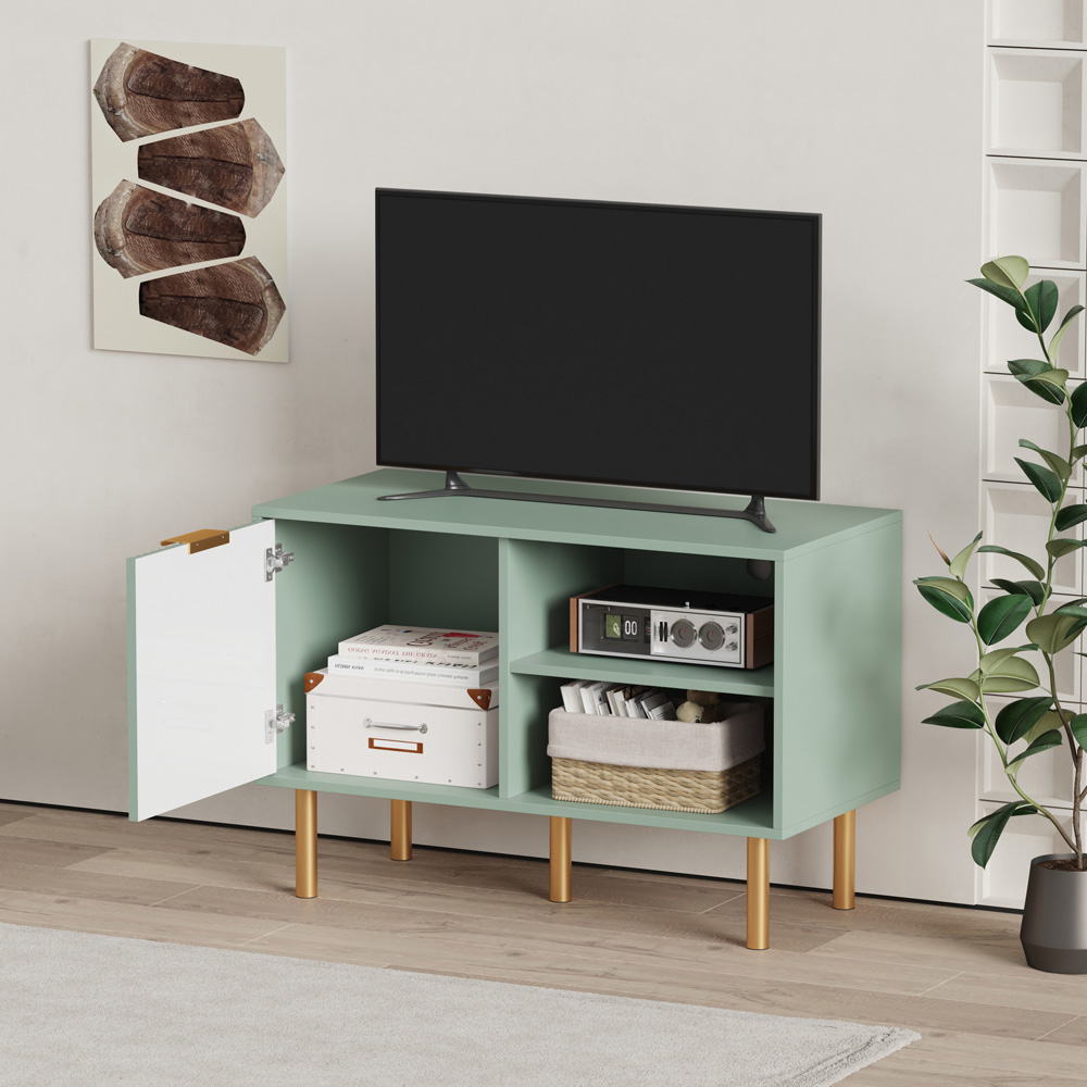 FurnitureHMD Single Door 2 Shelf Green Wave Pattern TV Unit Image 5
