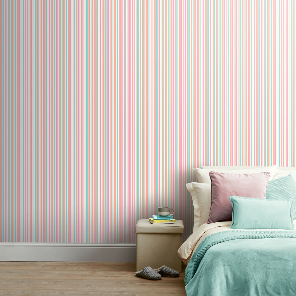 Arthouse Wallpaper Super Stripe Pink and Teal | Wilko