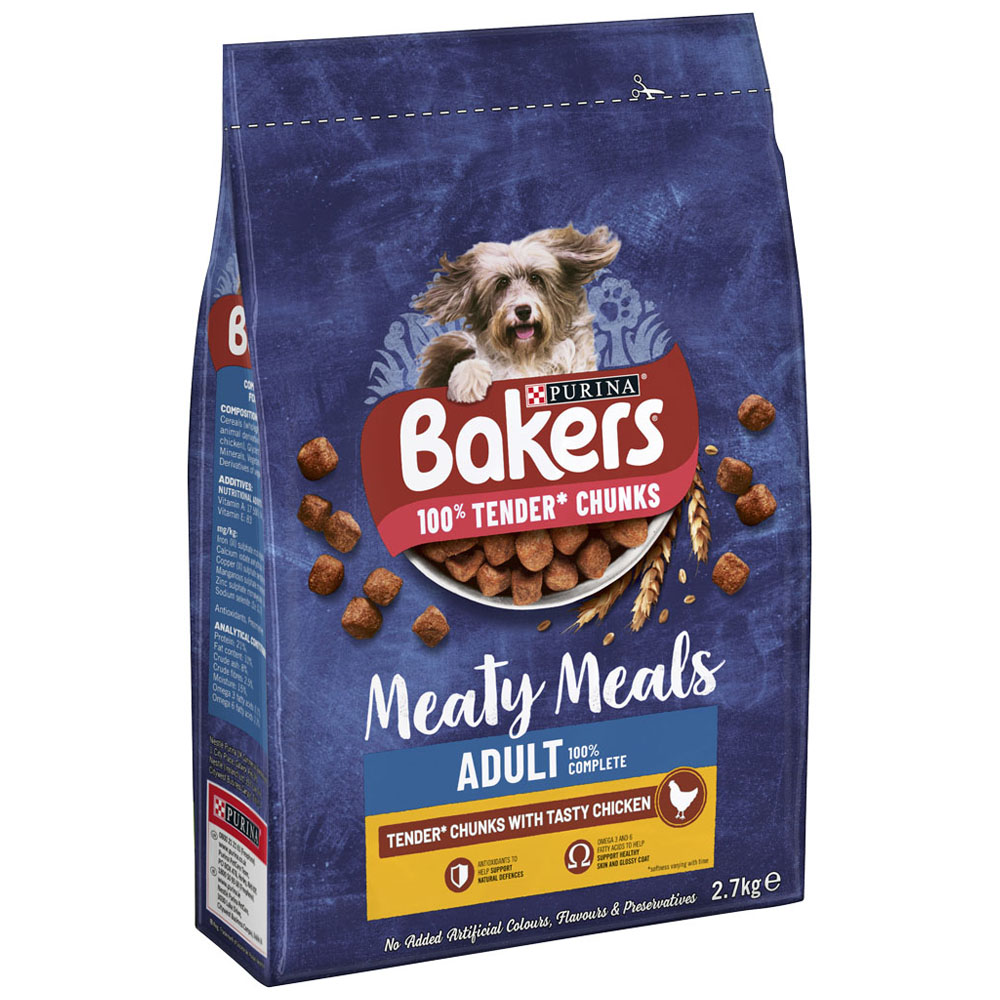 Purina Bakers Meaty Meals Adult Dry Dog Food Chicken Case of 4 x 2.7kg Image 3