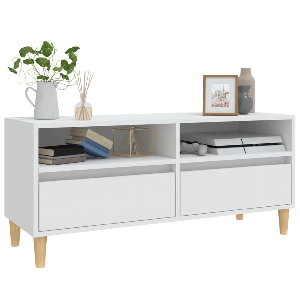vidaXL 2 Drawer 2 Shelf White TV Cabinet Image 4