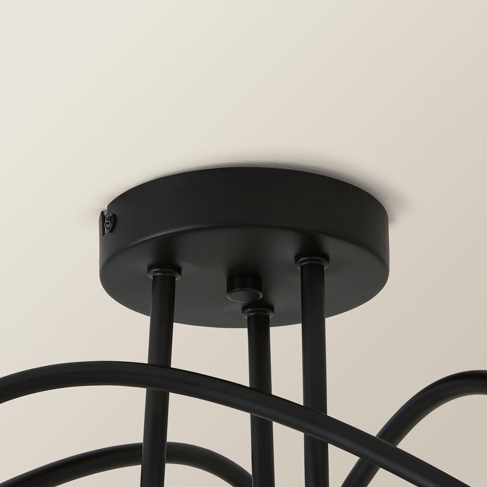 ValueLights Malcom 3 Arm Smoked Glass Shade Matt Black Twisted Ceiling Light with Bulb Image 4