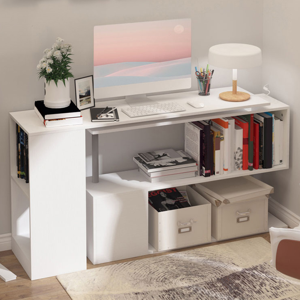 Portland L-Shaped 360 Degree Rotating Corner Desk White Image 1