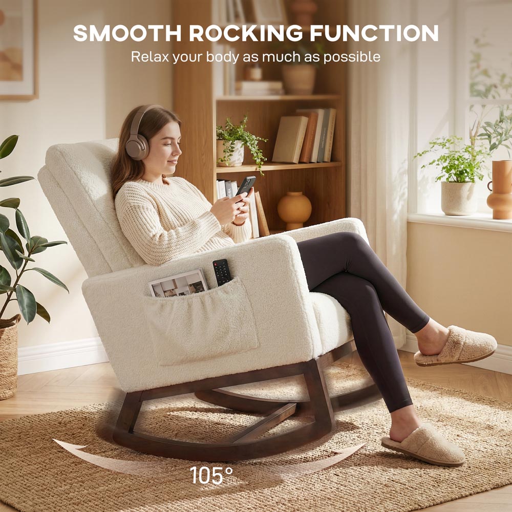 Portland Cream White Snow Flannel Rocking Chair with Lumbar Pillow Image 3