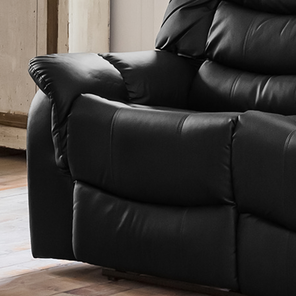 Almeira 3 Seater Black Bonded Leather Recliner Sofa Image 3