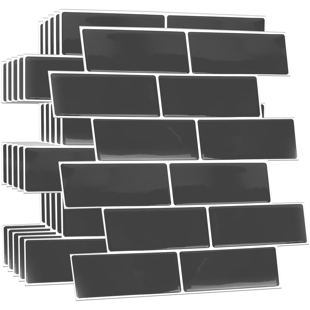 Walplus Elegant Dark Grey 3D Peel and Stick Backsplash Tile Sticker 6 Pack Image 2