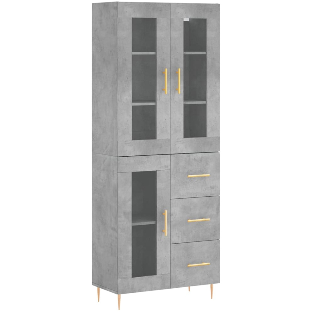 vidaXL 3 Glass Door 3 Drawer Concrete Grey Highboard Image 2