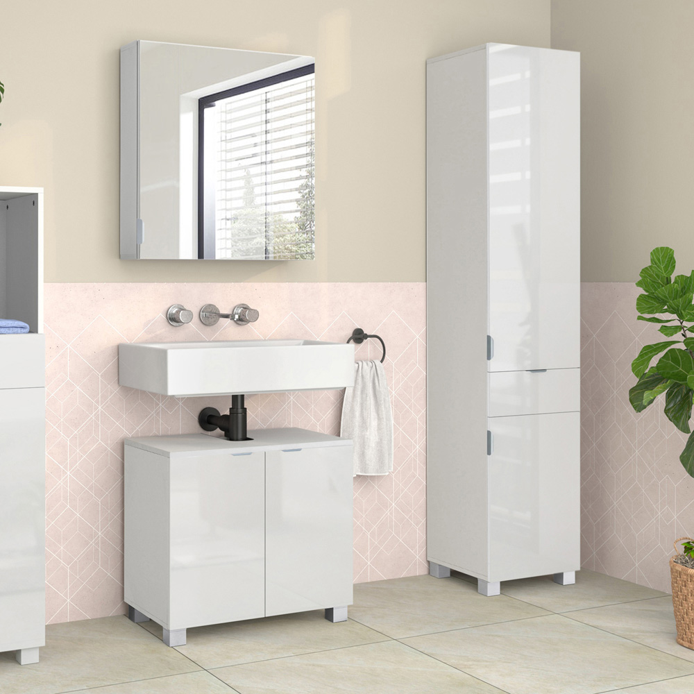 Loft24 Atlas 2 Door Single Drawer White Tall Storage Cabinet Image 8