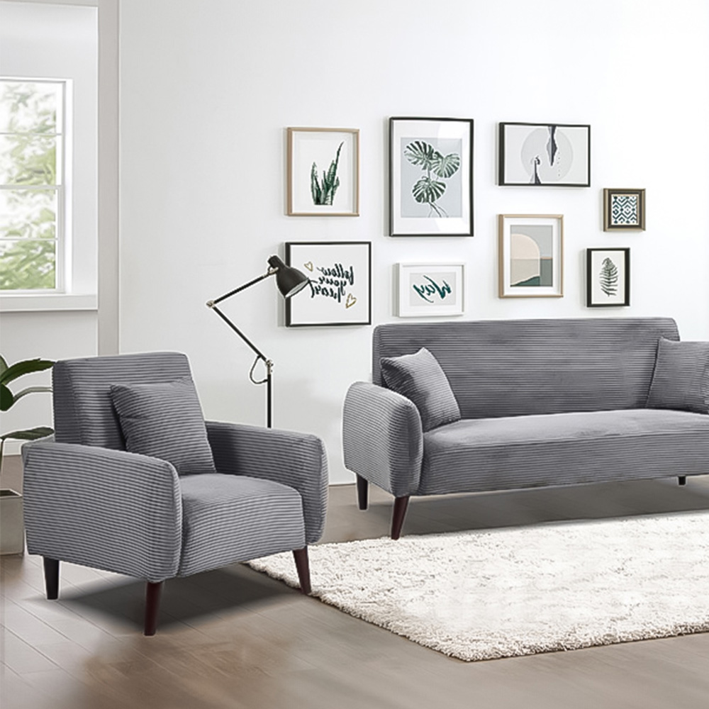 Brooklyn 6 Seater Grey Jumbo Cord Sofa Set Image 2