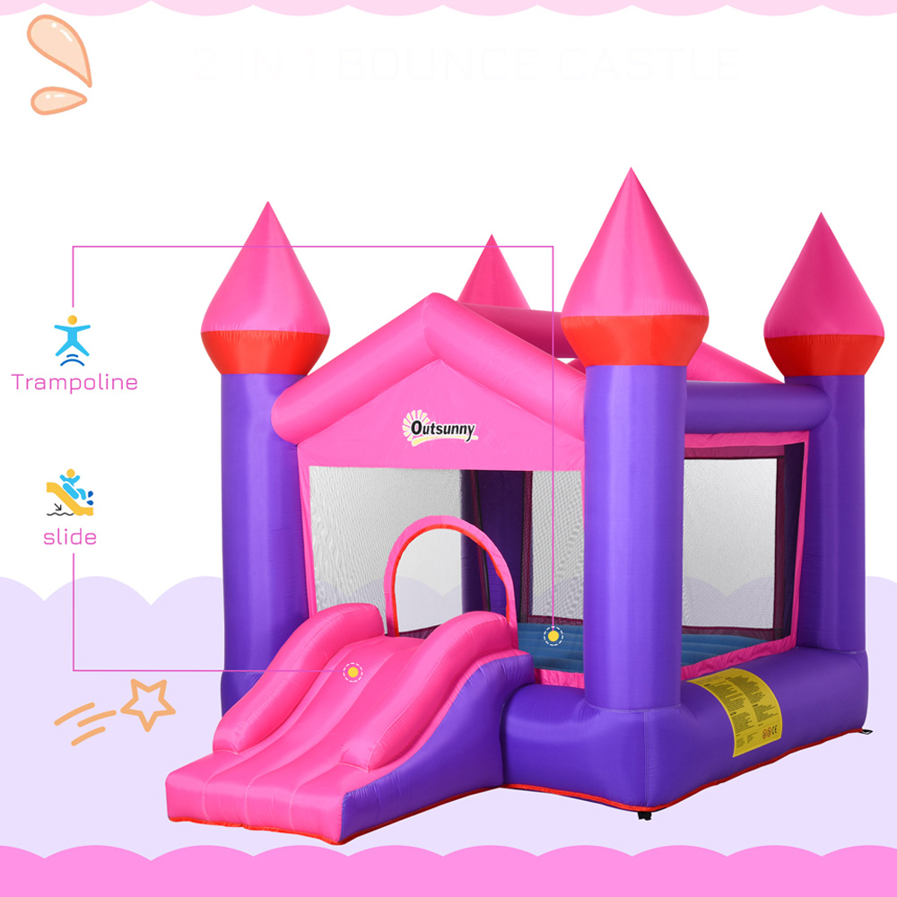 Outsunny Kids Pink Bouncy Castle and Inflator Image 3
