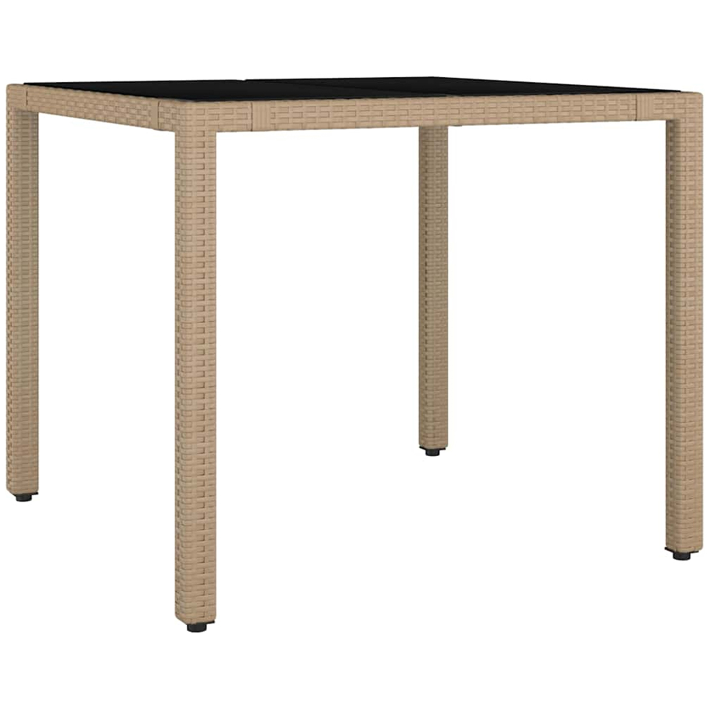 vidaXL 2 Seater Beige Polyrattan Tempered Glass Tabletop Garden Table Image 2