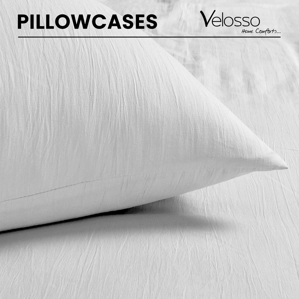 Velosso Washed Linen Look Single White Duvet Set Image 3